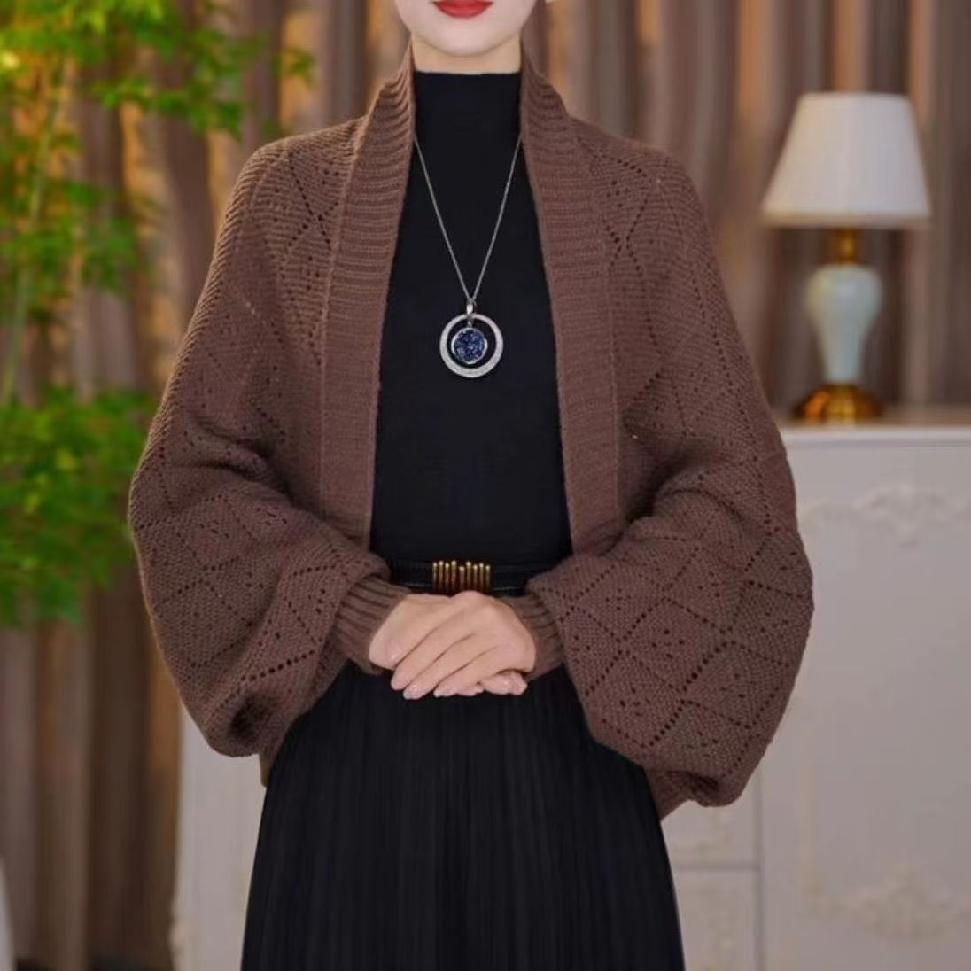 Fashion Hollow Out Knitted Shawl Coat